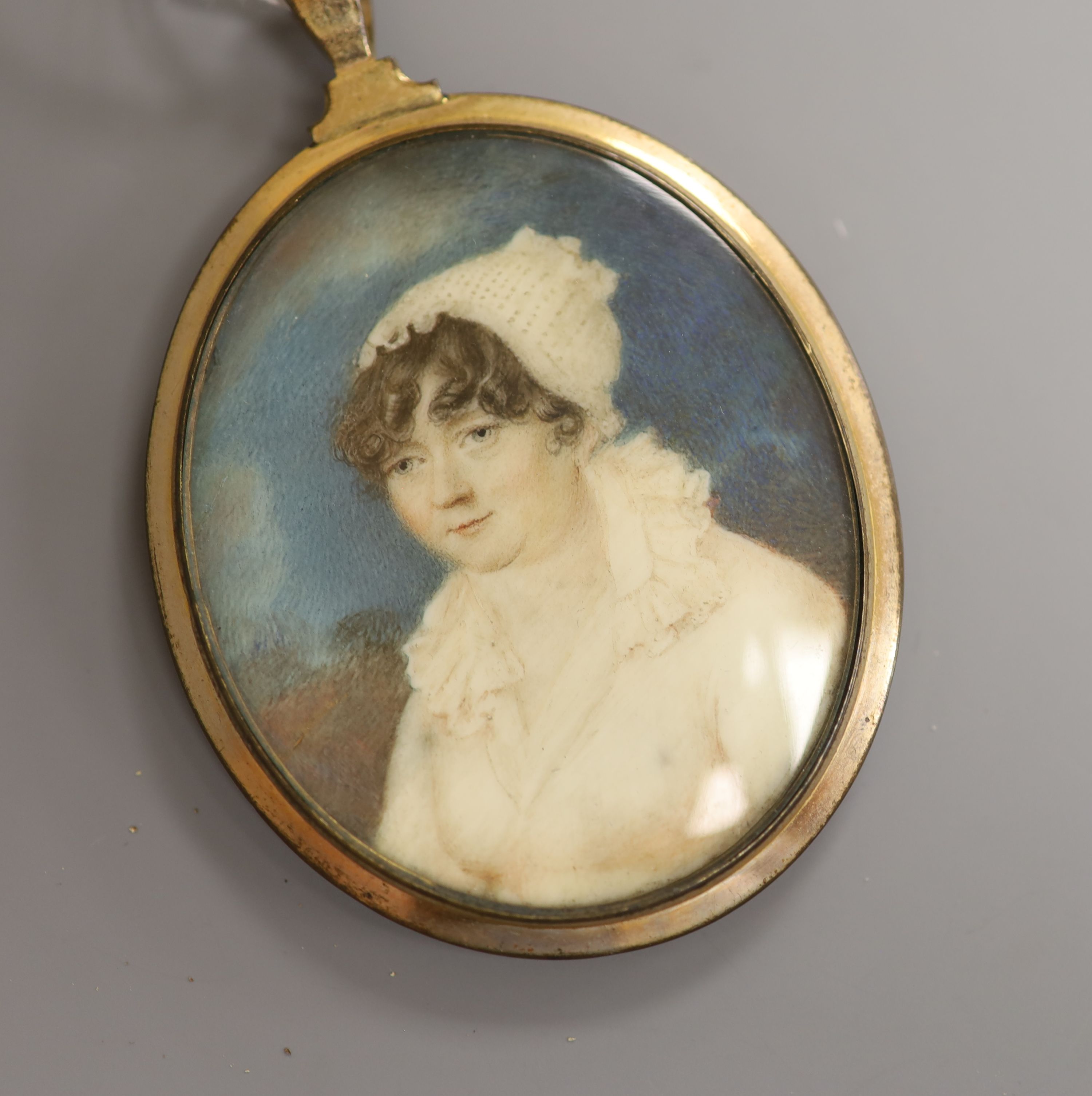 A 19th century French oval portrait miniature on ivory, framed, 6 x 5cm